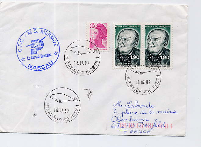 Arctique  Swalbard Ny Alesund 18 7 1987 Navire Français MS Mermoz Tourisme Phoque - Otros & Sin Clasificación