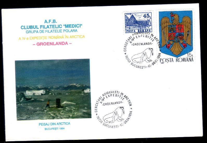 The 4th Romanian Expedition To The Groenland Arctic Region,special Cover 1994. - Arktis Expeditionen