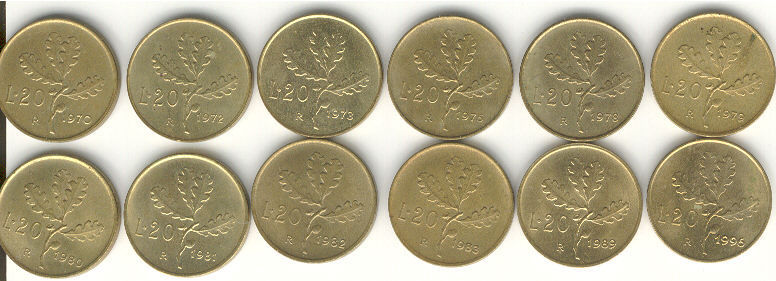 Lire 20 : 12 Differenti Anni / 12 Different - 20 Lire