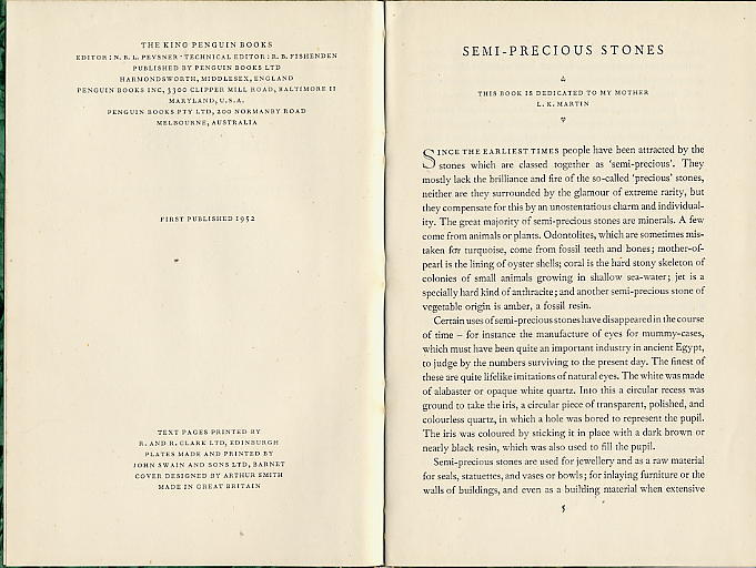 SEMI-PRECIOUS STONES  -  A KINK PENGUIN BOOK - ILLUSTRATIONS DE ARTHUR SMITH  - 1952 - 49 PAGES - Autres & Non Classés