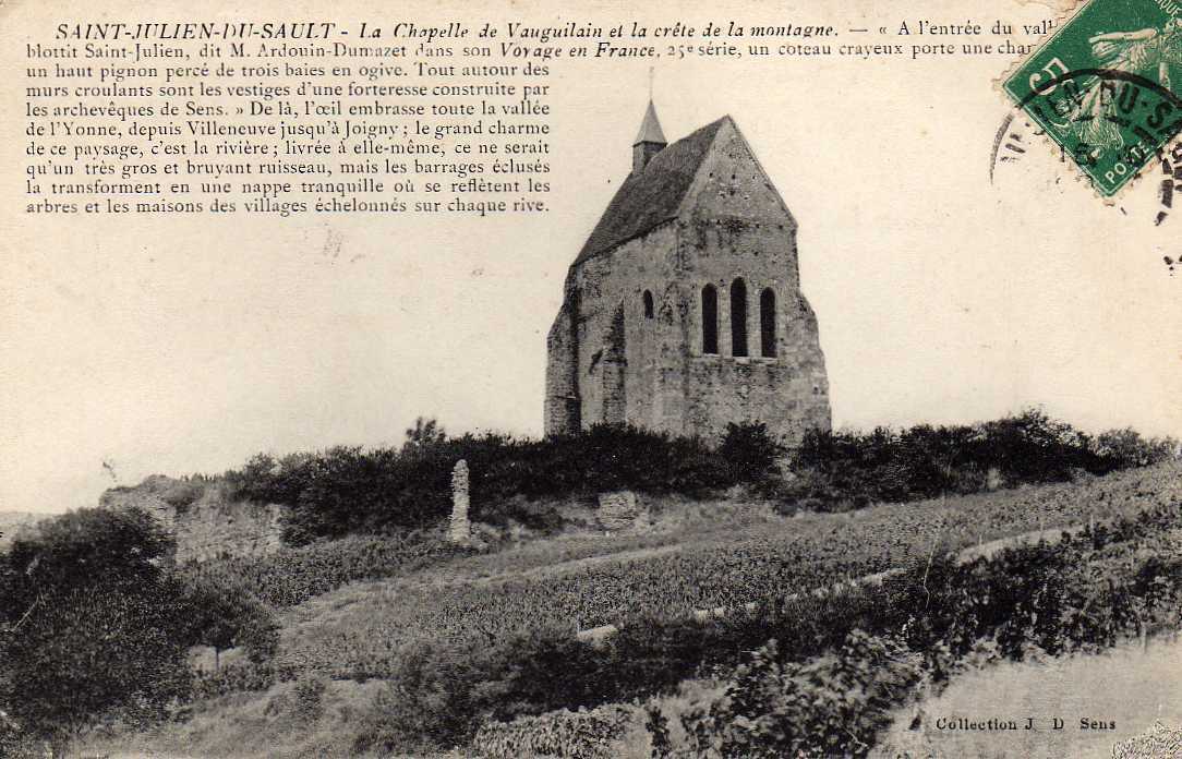 89 ST JULIEN DU SAULT Chapelle De Vauguilain, Crète De La Montagne, Ed JD, 1910 - Saint Julien Du Sault