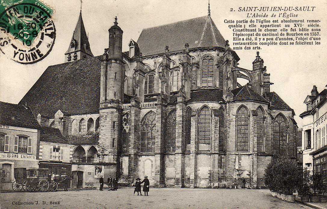 89 ST JULIEN DU SAULT Eglise, Abside, Animée, Attelage De Livraison, Ed JD 2, 1910 - Saint Julien Du Sault
