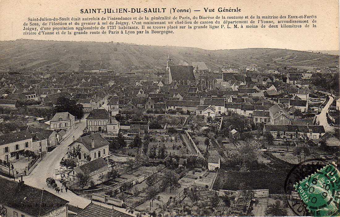 89 ST JULIEN DU SAULT Vue Générale, Ed JD, 1910 - Saint Julien Du Sault