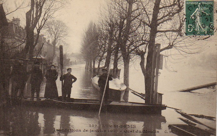 93 L´ILE ST DENIS  Trè Belle Cpa Animée Des Inondations De Janvier 1910, Quai Du Moulin - L'Ile Saint Denis