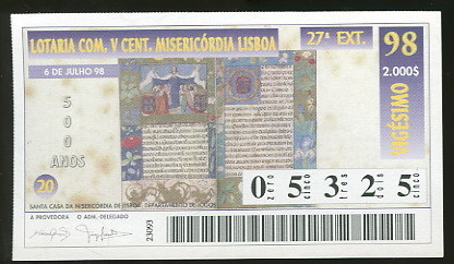 Loterie PORTUGAL 06.07.1998 Loteria Lottery - Billets De Loterie