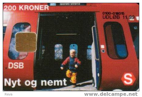 DENMARK  100  KR  CHILD CHILDREN GETTING OFF  RED SUBURBAN TRAIN    CASHCARD - Denmark