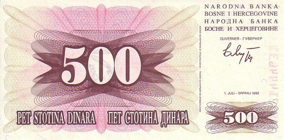 BOSNIE HERZEGOVINE   500 Dinara  Daté Du 01-06-1992   Pick 14a    ***** BILLET  NEUF ***** - Bosnia And Herzegovina