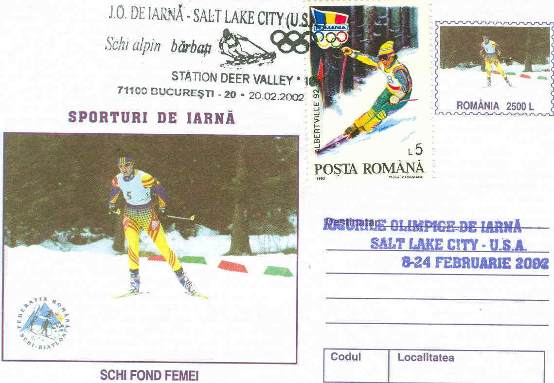 SKI ENTIER POSTAL ROUMANIE SKI DE FOND   OBLITERATION TEMPORAIRE JEUX OLYMPIQUES DE SALT LAKE CITY 2002 SKI ALPIN - Invierno 2002: Salt Lake City