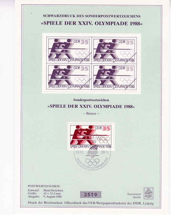 BOXE DOCUMENT OFFICIEL 24 EME OLYMPIADES ALLEMAGNE 1988 FEUILLET CARTONNE SIMPLE - Boxe