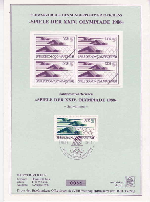 NATATION DOCUMENT OFFICIEL 24 EME OLYMPIADES ALLEMAGNE 1988 FEUILLET CARTONNE SIMPLE - Verano 1988: Seúl