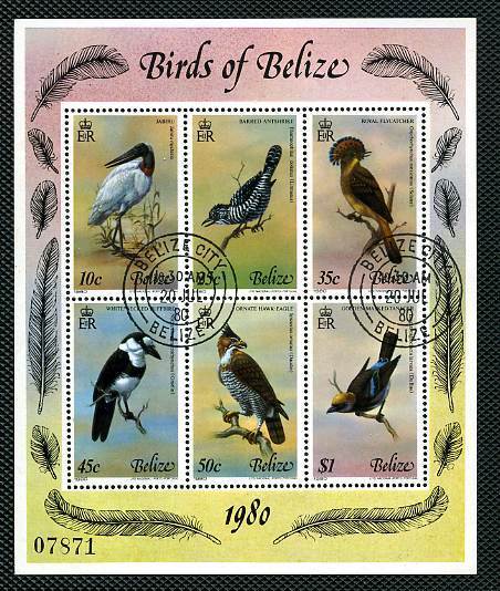 BELIZE Bloc Feuillet 1980 6 Oiseaux Oblitéré 1er Jour - Belice (1973-...)