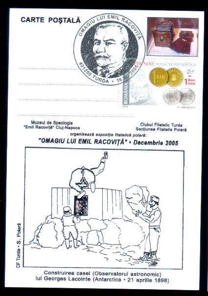 POLAR EXPLORER EMIL RACOVITA IN ANTARCTICA SPECIAL POST MARK ON CARD New 2005. - Explorateurs & Célébrités Polaires