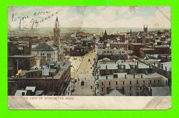 WORCESTER, MA - BIRD'S EYE VIEW OF WORCESTER -  ANIMATED - TRAVEL IN 1907 - UNDIVIDED BACK - A.C. BOSSELMAN & CO - - Worcester