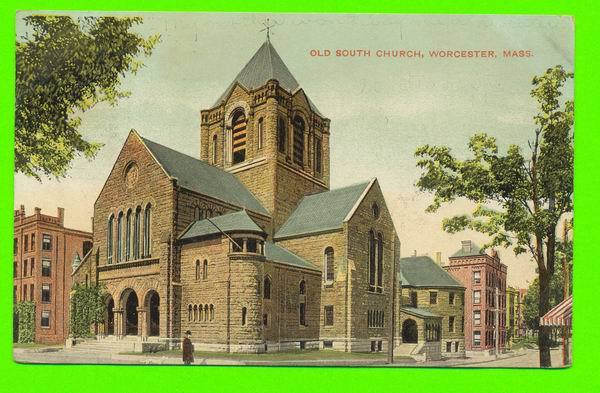 WORCESTER, MA - OLD SOUTH CHURCH - CARD TRAVEL IN 1907 - ANIMATED - - Worcester