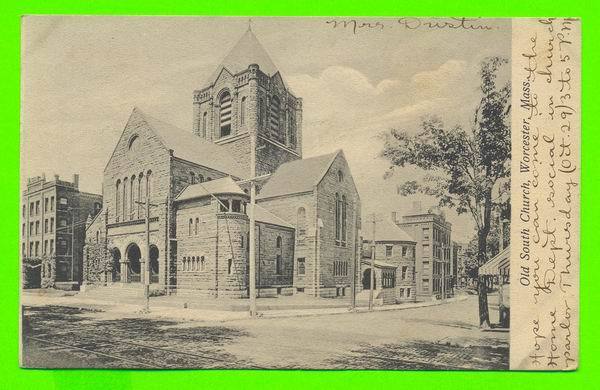 WORCESTER, MASS. - OLD SOUTH CHURCH - CARD TRAVEL IN 1908 - UNDIVIDED BACK - PUB. DENHOLM & Mc KAY  - TRAVEL IN 1908 - - - Worcester