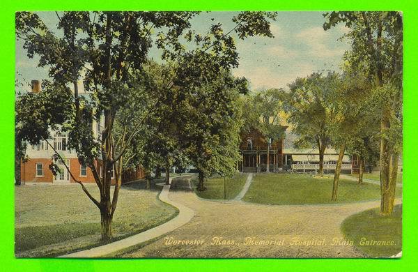 WORCESTER, MA - MEMORIAL HOSPITAL, MAIN ENTRANCE - TRAVEL IN 1910 - HUGH C. LEIGHTON CO - - Worcester