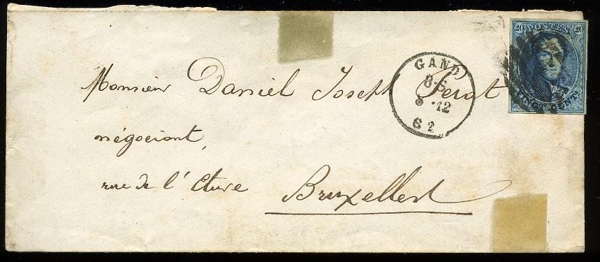 8-12-1862 Belgique  Enveloppe Avec 20c   Enveloppe  GAND _ BRUXELLES - 1858-1862 Medallones (9/12)
