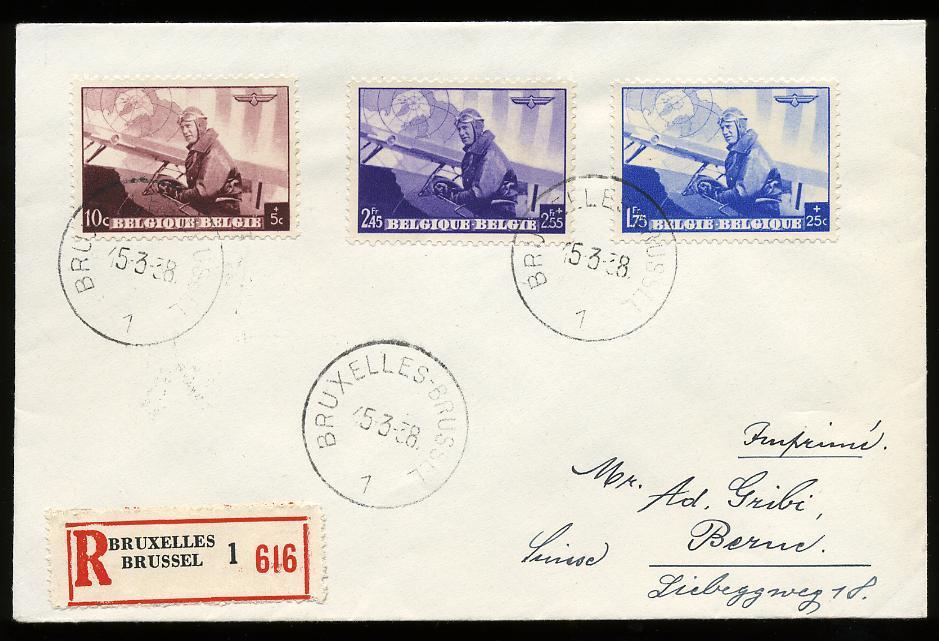 Belgique 1938 Roi Aviateur   Lettre Recommandée Vers SUISSE  15-3-1938 - Covers & Documents