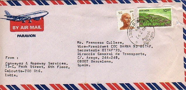 1625. Carta Aerea Calcutta (india) 1993. Stamp Gandhi - Cartas & Documentos