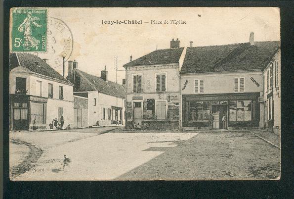 Jouy Le Chatel - Place De L'église  (animée, Commerces) - Autres & Non Classés