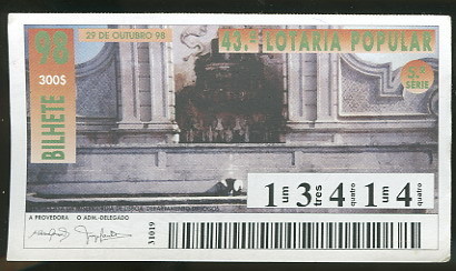 Loterie Populaire PORTUGAL 29-10-1998 Fontaine Loteria Lottery Fountain - Billetes De Lotería