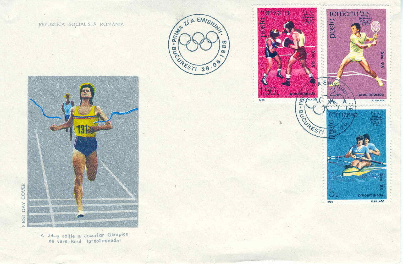 TENNIS FDC ROUMANIE 1988 JEUX OLYMPIQUES DE SEOUL AVIRON,TENNIS ET BOXE - Sommer 1988: Seoul