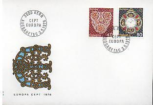 Suisse FDC Europa 1976 - Série De 2 Tp Oeuvres Artisanales - Broderie Sur Tulle Montre Horloge - Superbe !!! - 1976