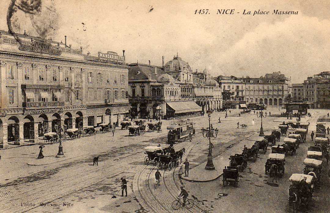 06 NICE Place Massena, Animée, Tramway, Ed Gauvin 1457, 1912 - Straßenverkehr - Auto, Bus, Tram