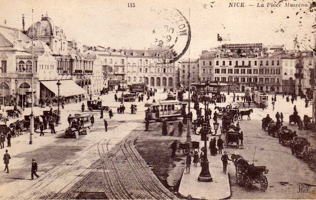 06 NICE Place Massena, Animée, Tramway, Ed ND 115, 1922 - Straßenverkehr - Auto, Bus, Tram