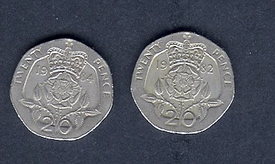 Great Britain: Queen Elizabeth II, 20 Pence. Year 1982 & 1984. - 20 Pence