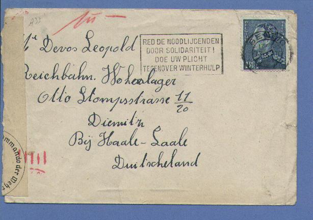 430 Op Brief Met Stempel GENT, Naar Duitsland Met Censuurstrook En Stempel - 1936-51 Poortman