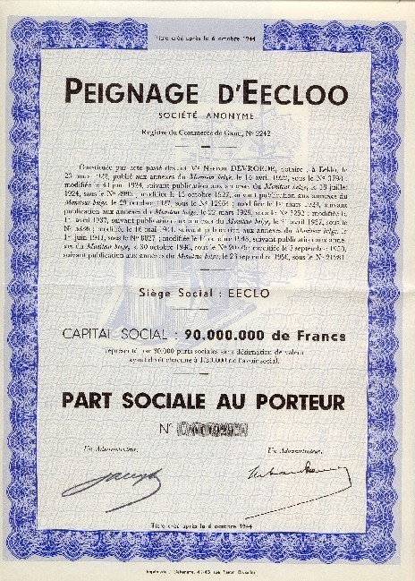 Peignage D'EECLOO, Sa - Part Sociale - Textiles