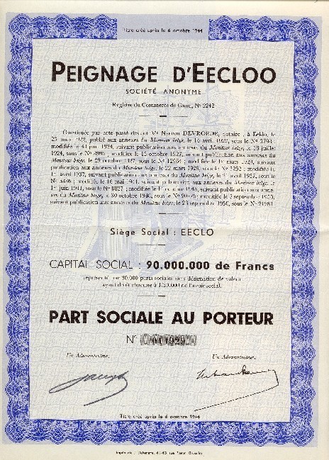 Peignage D'EECLOO, Sa - Part Sociale - Textiel