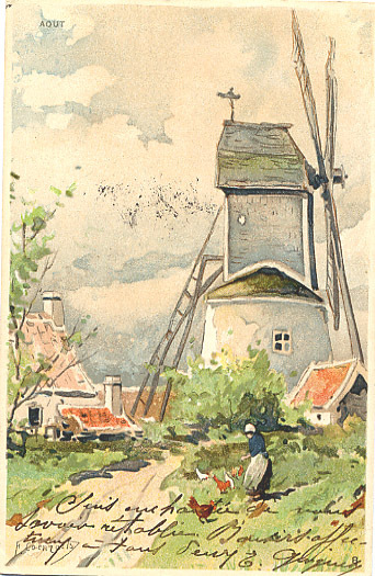 ILLUSTRATEUR - COENRAEDTS - MOULIN à VENT - MOIS De L'ANNEE = AOUT - BELLE CARTE TIMBREE 1903 - Moulins à Vent