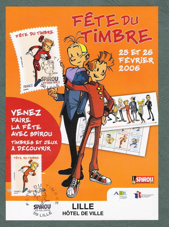 LOT DE 3 AFFICHETTES SUR LA FETE DU TIMBRE SPIROU A L HOTEL DE VILLE A LILLE AVEC TIMBRE OBLITERE - Stripsverhalen