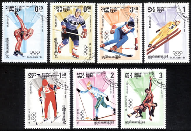 KAMPUCHEA : 1984 : Yv 449-455 + BF43 (GEST-OBLIT) : "Olympische Winterspelen In Sarajevo ´84 (Serie II)" - Inverno1984: Sarajevo