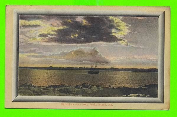 PEAKS ISLAND, ME - SUNSET AS SEEN FROM - CARD TRAVEL IN 1912 - ANIMATED WITH SHIP - G.W. MORRIS - - Other & Unclassified