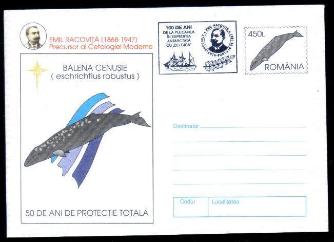 Polar Expedition In Antarctica,BALEINE,stationery Cover With Belgica Expedition Emil Racovita Explorer 1997. - Arctische Expedities