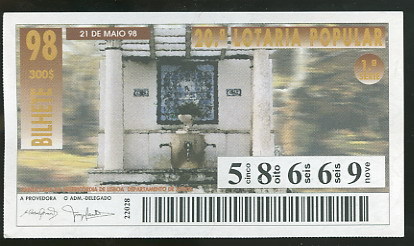 Loterie Populaire PORTUGAL 21-05-1998 Fontaine Loteria Lottery Fountain - Billets De Loterie