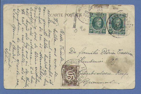 194(2) Op Kaart Met Stempel BLANKENBERGHE Op 13/5/1927, Met Strafport TX 34(taxe) Met Stempel GEERAARDSBERGEN - 1922-1927 Houyoux