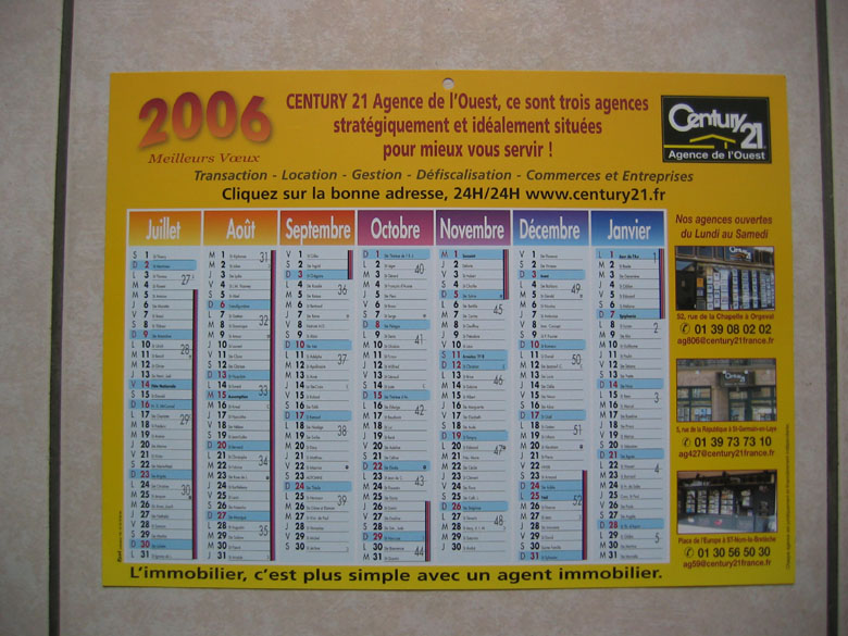 Calendrier 2006 édité Par Les Agences De L'Ouest Century 21 (Yvelines)  (29,5 Cm Sur 22 Cm) - Grand Format : 2001-...