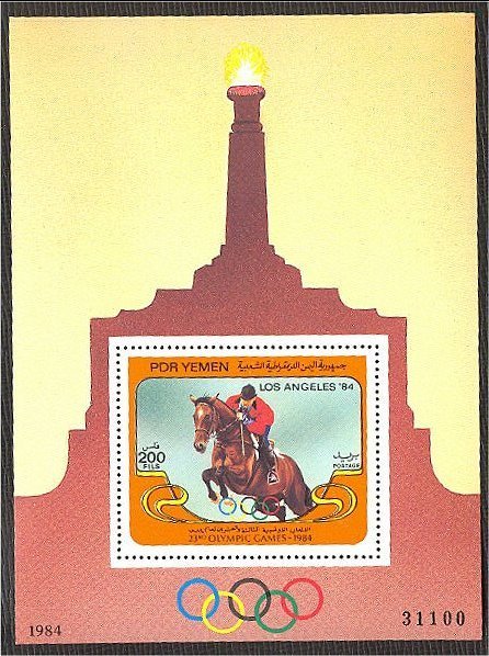 YEMEN DPR, RARE SOUVENIR SHEET OLYMPIC GAMES LA 1984, HORSE TOPIC - Summer 1984: Los Angeles