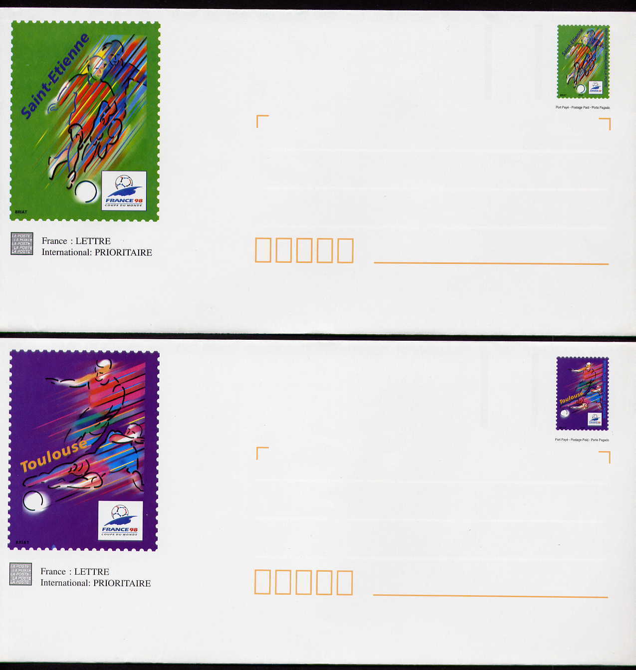 PAP Série De 4 Enveloppes Neuves Avec Leurs Cartes Coupe Du Monde De Football - 1998 – France