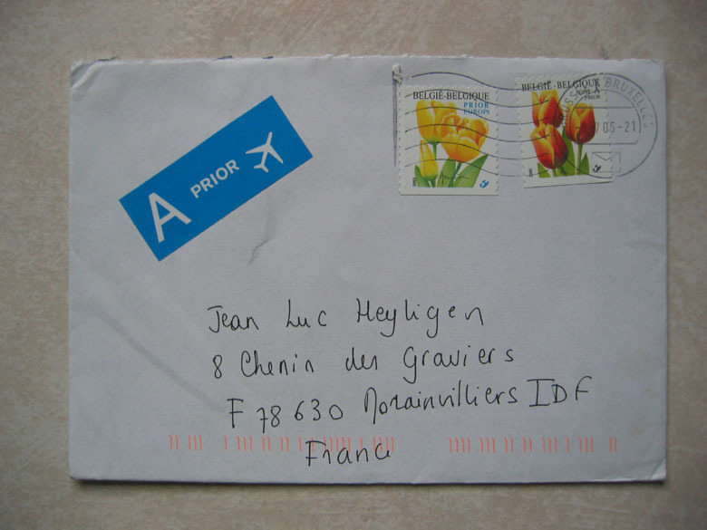 Lettre A Prior De Belgique Vers La France A Prior (2 Timbres Fleurs 2000 Et 2003, Tulipes) - Autres & Non Classés