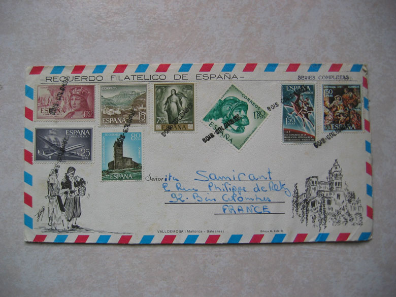 Très Belle Lettre Poste Aérienne, 8 Timbres, Palma De Mallorca, Cachet Bois-Colombes (France) - Variétés & Curiosités