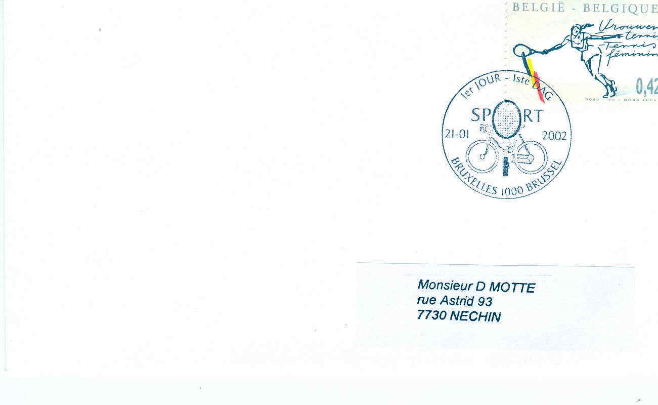 TENNIS FDC BELGIQUE 2002 SERIE SPORTS DIFFERENT - Tenis