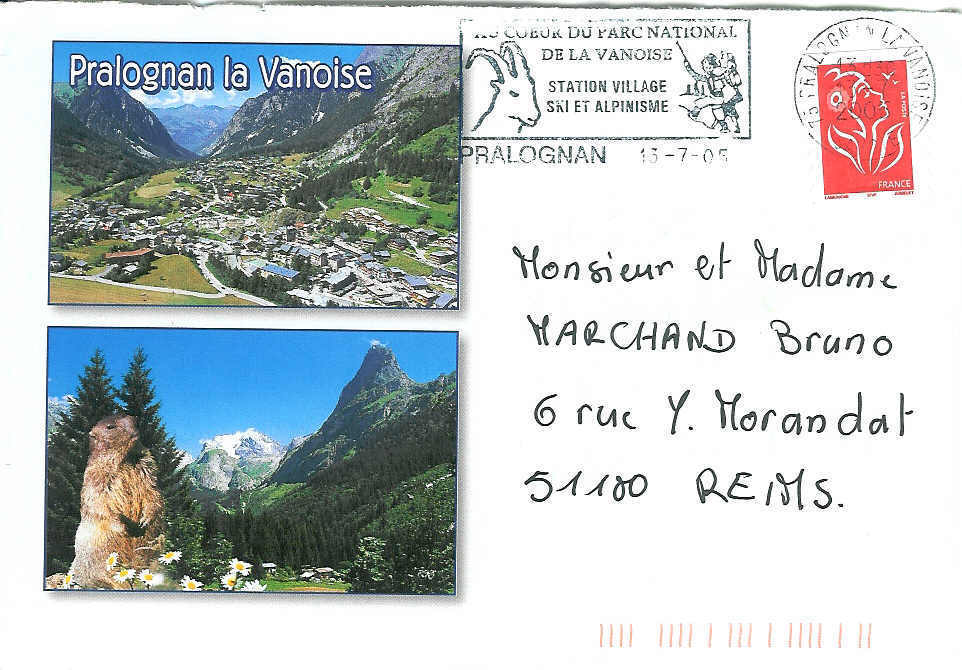 RONGEURS ENVELOPPE ILLUSTREE MARMOTTES  FRANCE 2005 PRALOGNAN LA VANOISE ET OBLITERATION TEMPORAIRE CAPRINIDES - Rodents