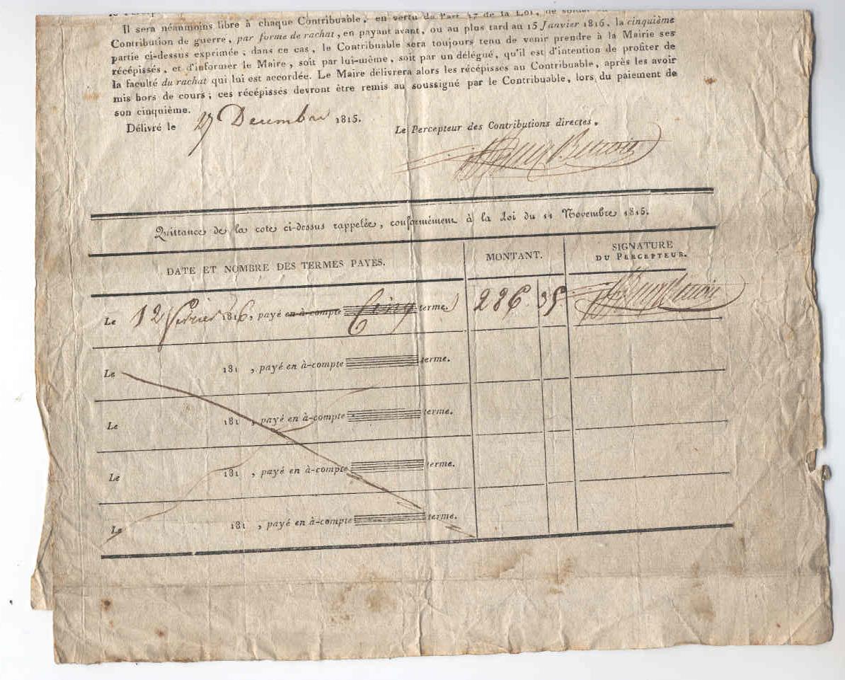 Document Imprimé Mairie De La Ville De GAND - Contribution De Guerre Pour 1815  --  3/672 - Historische Documenten