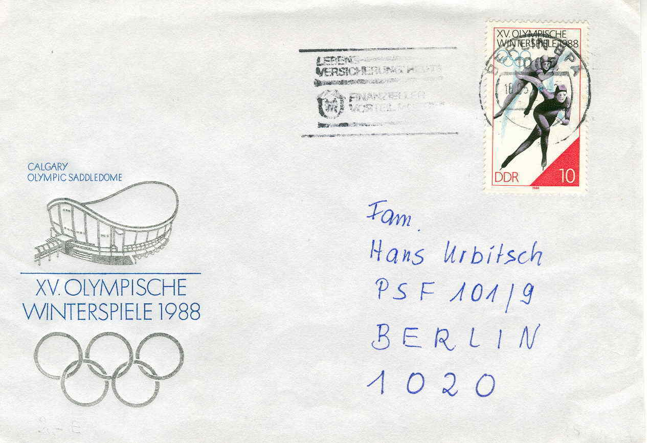 PATINAGE DE VITESSE FDC DDR 1988 JEUX OLYMPIQUES DE CALGARY - Wintersport (Sonstige)