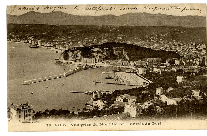 {17175} 06 Nice Vue Prise Du Mont Boron , Entrée Du Port. écrite En 1915 - Transport Maritime - Port